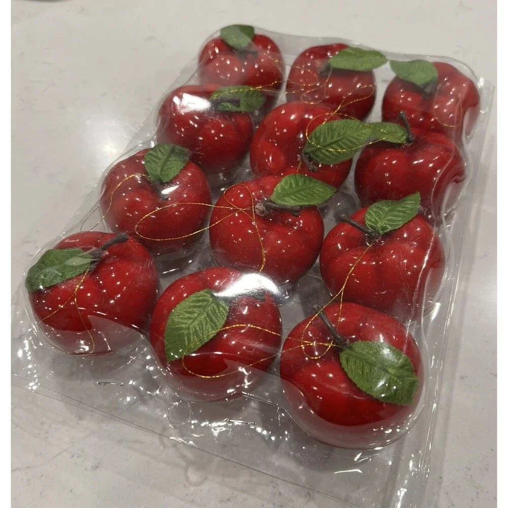 Vintage Lot 12 Hanging Christmas Apples Ornaments (New Sealed) Red Holiday